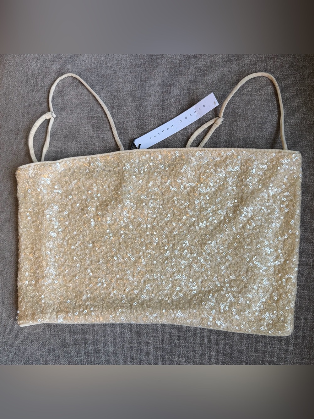 Susana Monaco Beige Sequin Bandeau Top